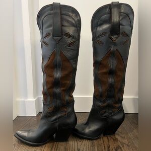 Zara Knee High Mixed Suede Cowboy Boots